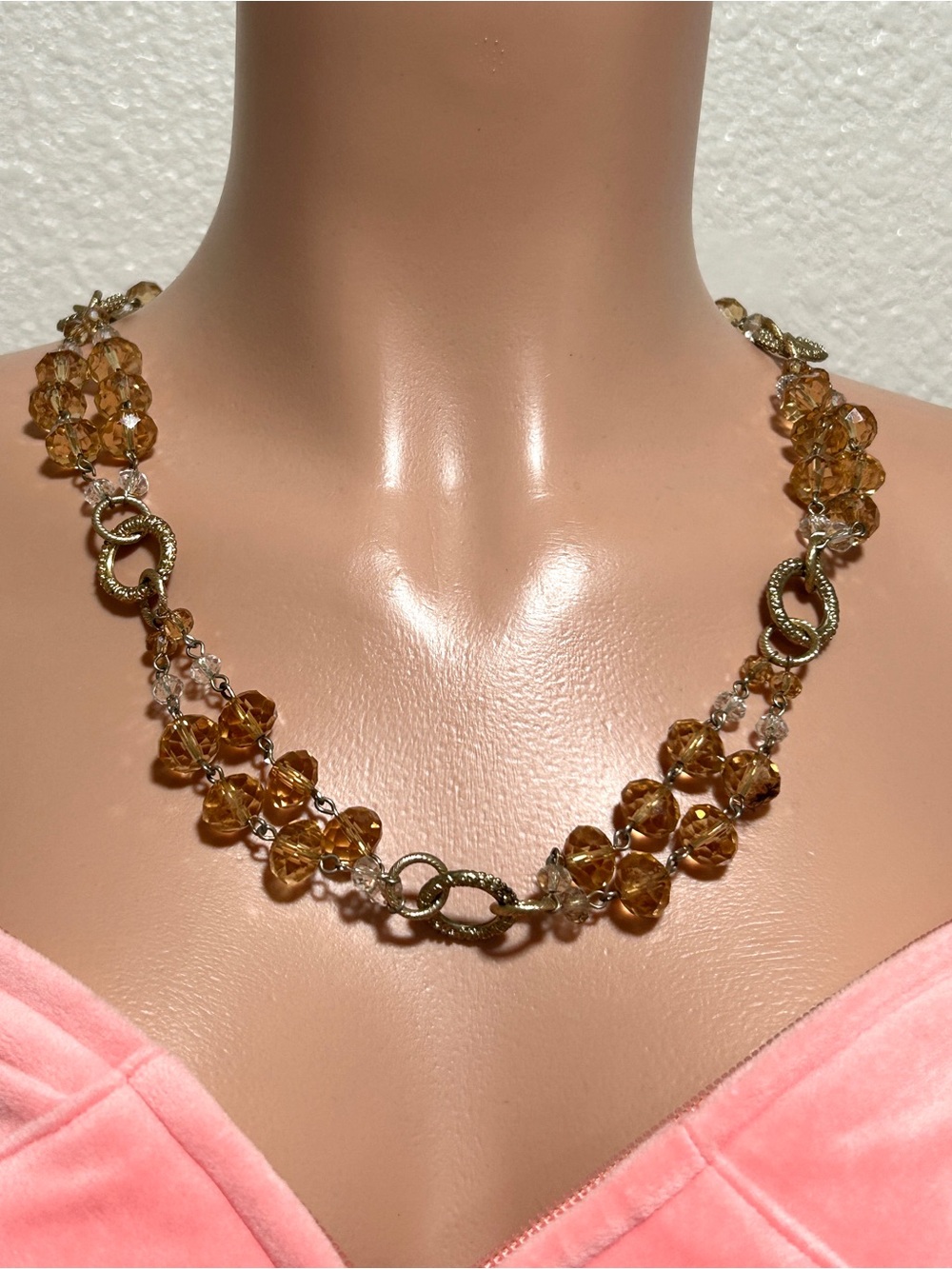 Joan Rivers Amber Glass Bead Necklace with Gold-Tone Links